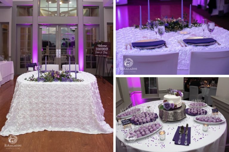 sweetheart table and dessert table at a wedding reception in North Port FL