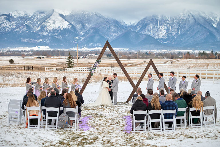 wedding ceremony in the wintertime in the mountains