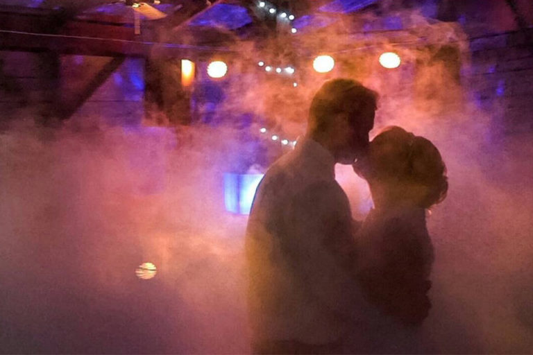 DJ lighting and fog effects at a Rustic Barn Wedding in Arcadia