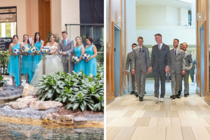 collaged photos of bridesmaids and groomsmen at the Hyatt Regency in Orlando