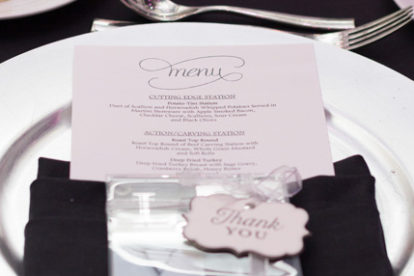 menu and party favor place setting at an Orlando wedding reception