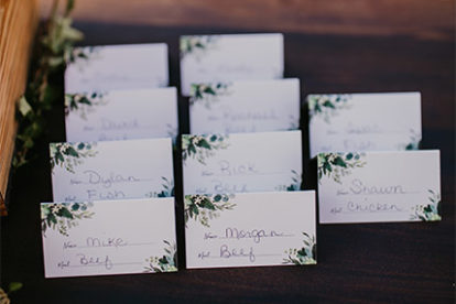 wedding reception place cards with vine motif