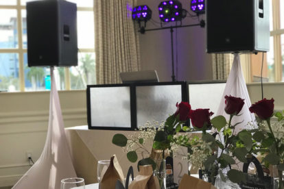 Wedding DJ Equipment Setup at an indoor reception